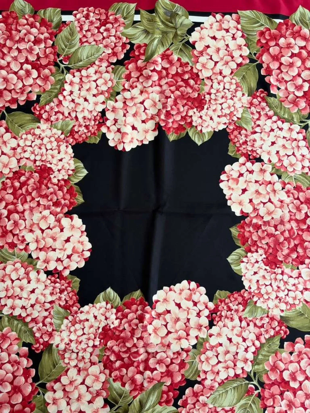 Dior Silk Scarf Red Black Floral Hand Rolled